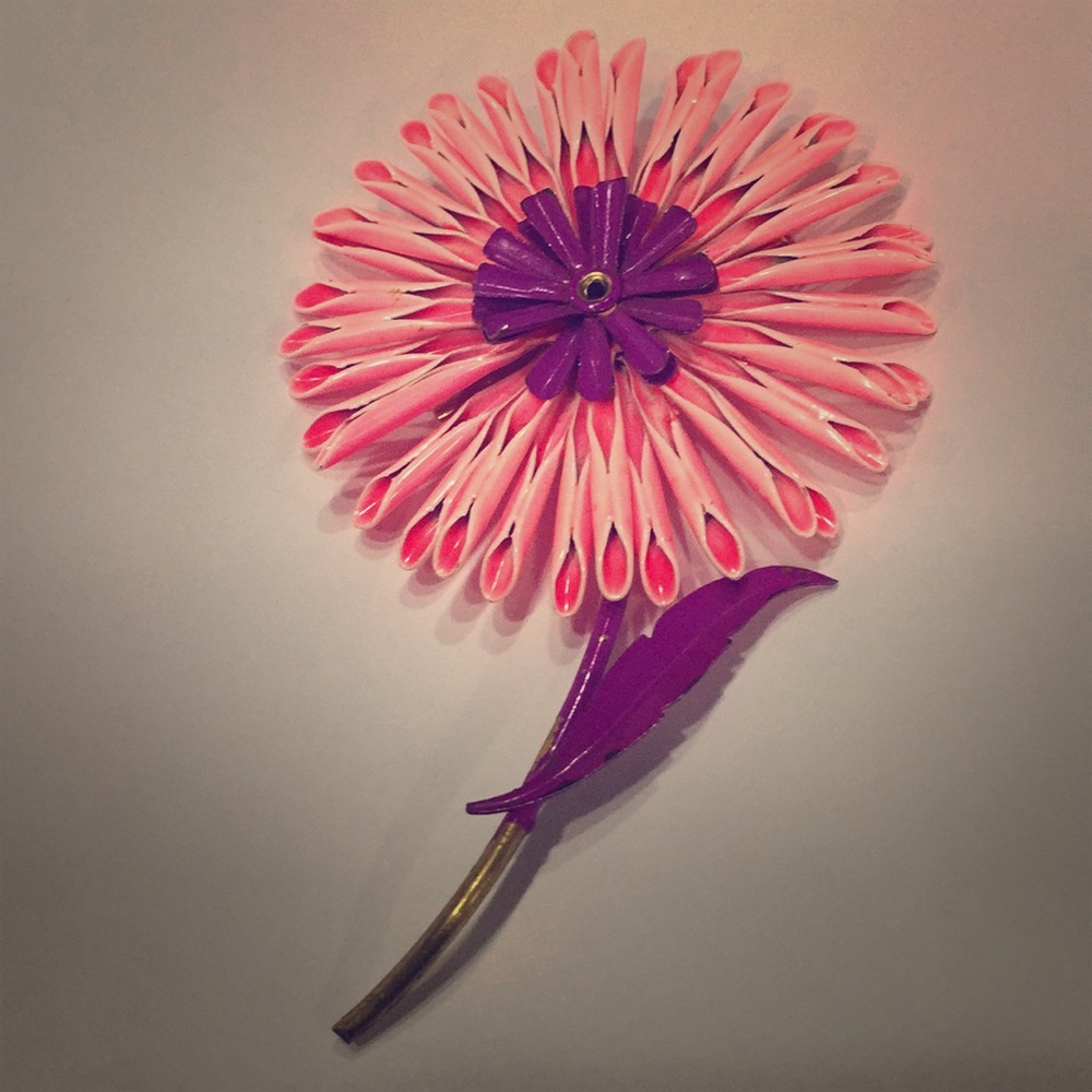 Enamel Pink and Purple Vintage Flower Pin